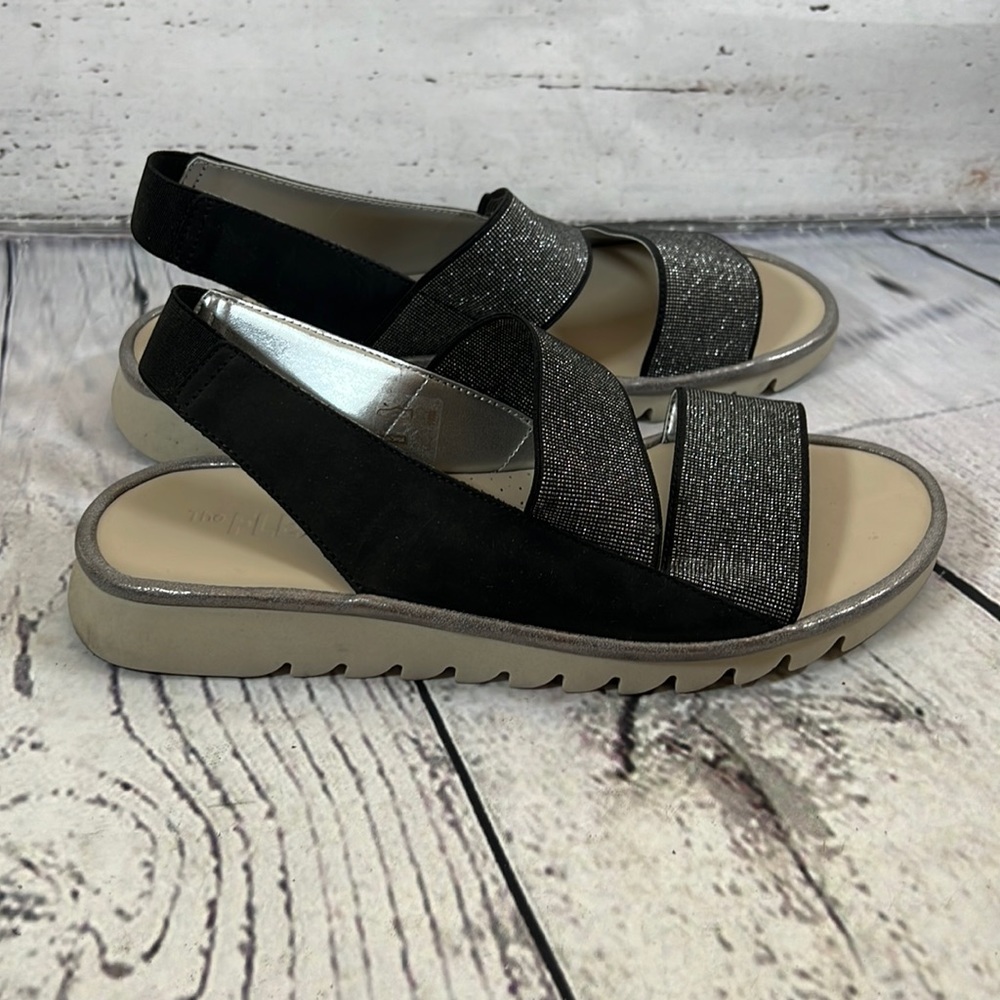 The Flexx Black and Silver Stretch strap Sandals